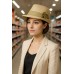 Fedora Straw Hat w/ Lace Trim Corsage - Beige - HT-1184BE